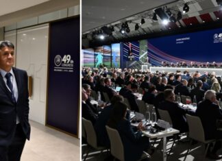 Раководството на ФФМ на 49-тиот Конгрес на УЕФА во Белград